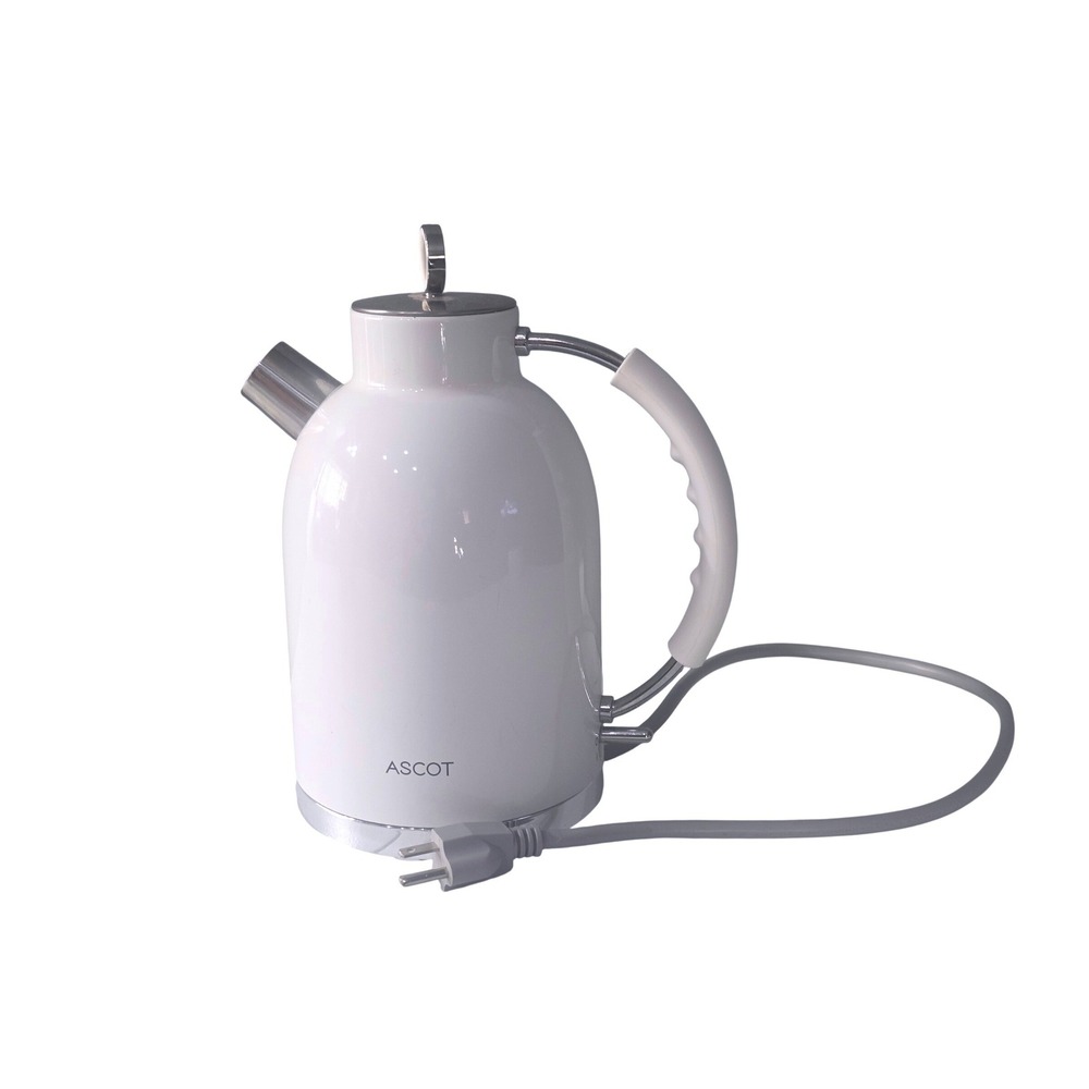 ASCOT Electric Kettle 1.6QT White Stainless Steel Retro Cordless Tea Pot 1500W